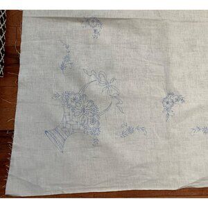 Vintage Stamped Embroidery Tablecloth with Floral Basket Design 34x36